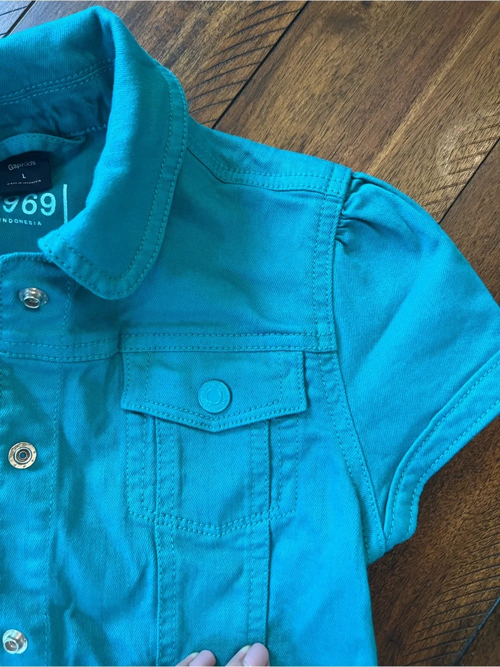 GAP Teal Short-Sleeve Cropped Jean Jacket for Girls